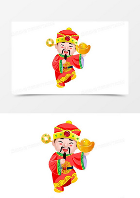 手绘财神元宝年画素材