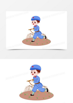 手绘国庆老式冲锋军人素材