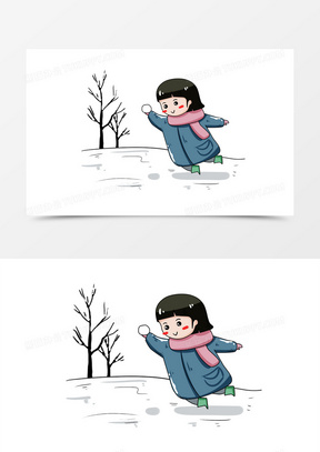 女生打雪仗简笔画图片