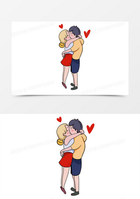 手绘情侣拥抱卡通清新插画