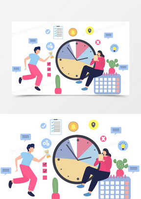 卡通手绘商务工作效率插画