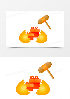 卡通手绘抽奖砸金蛋插画