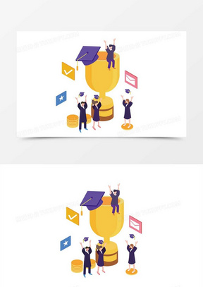 卡通手绘2.5d毕业答辩插画