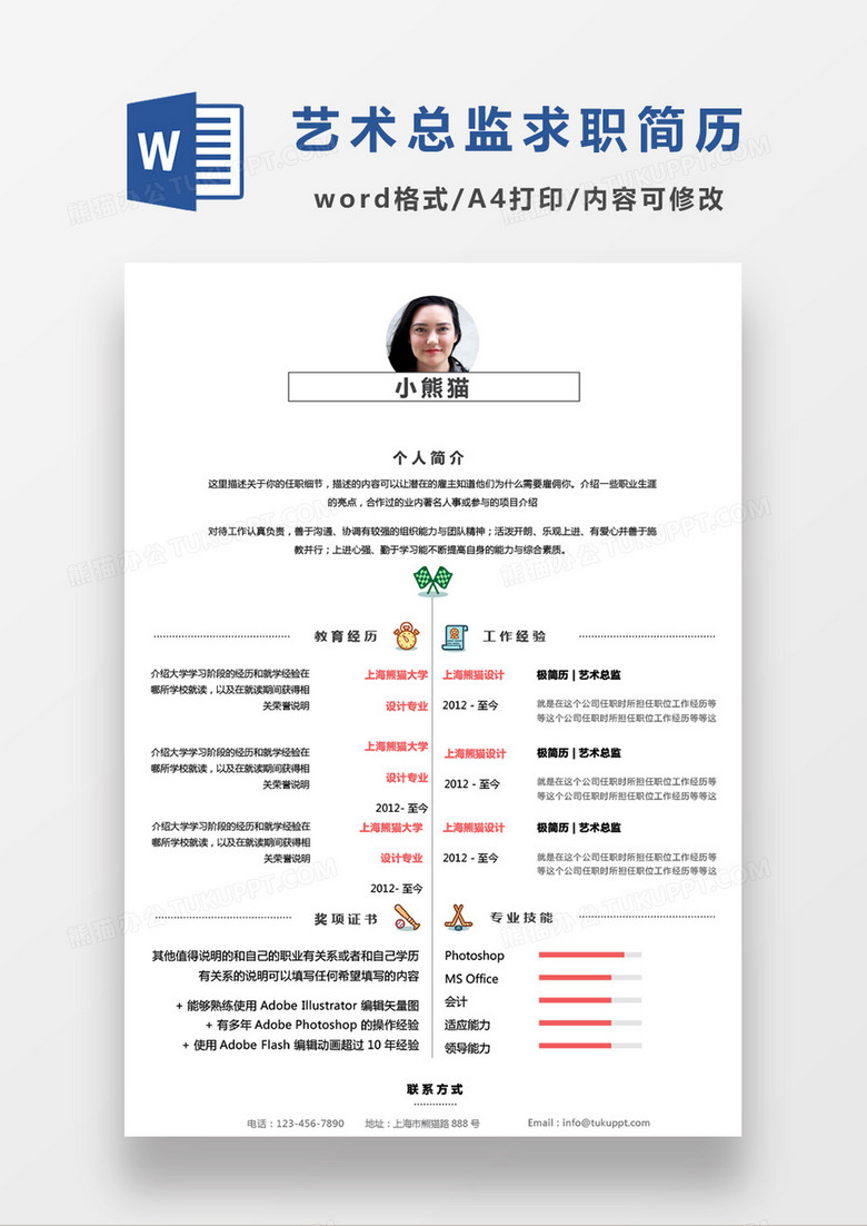 简约风格艺术创意总监应聘简历Word模板