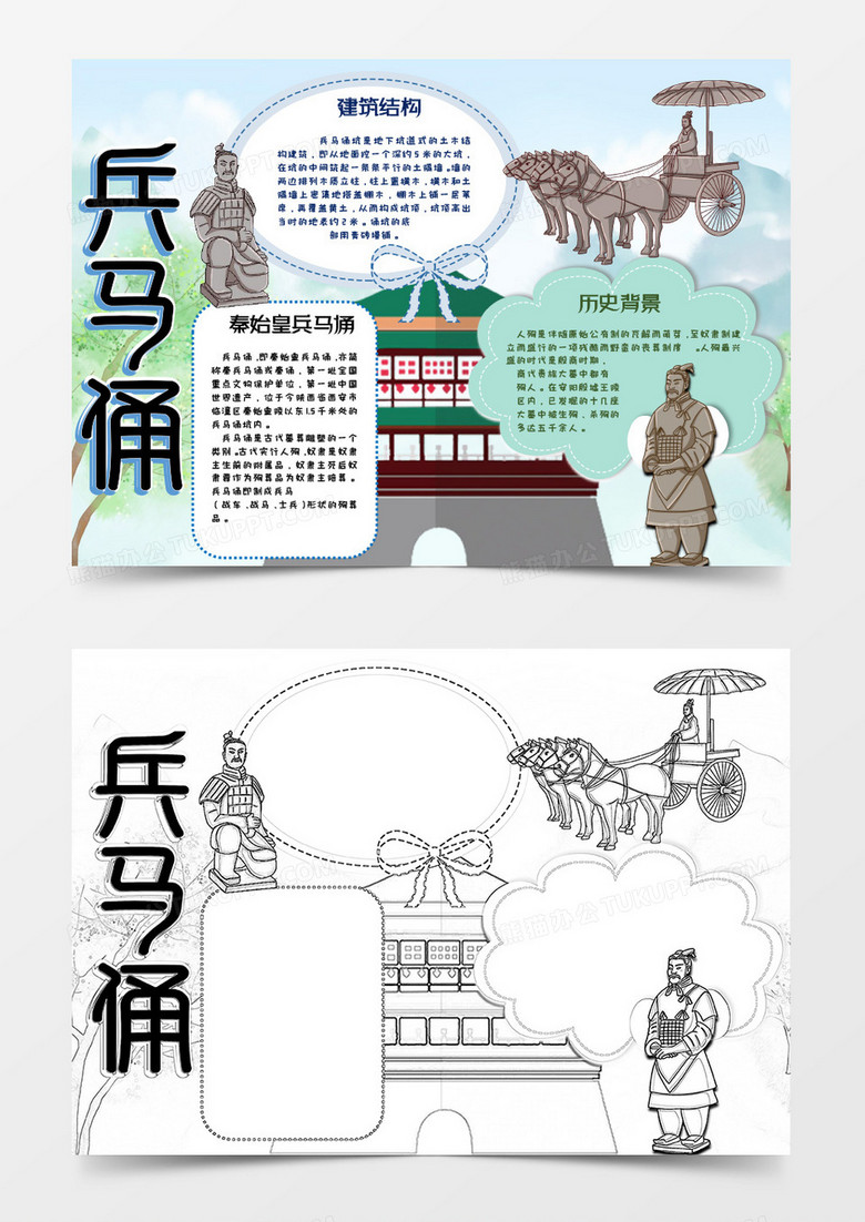 古风卡通西安兵马俑知识小报word模板