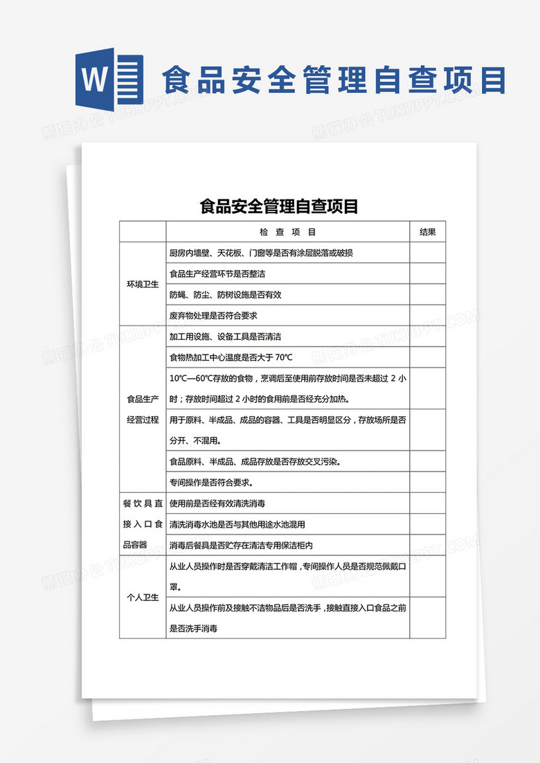 食品安全管理自查项目Word模板