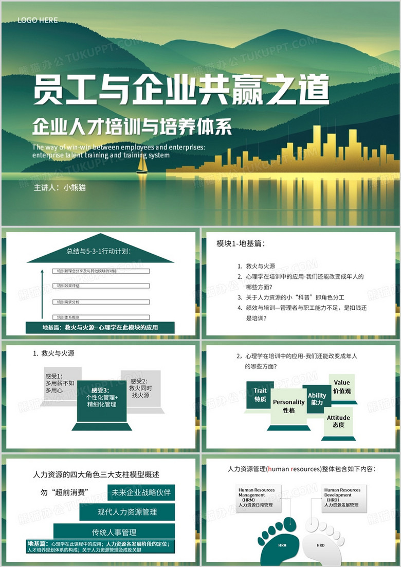 绿色简约风企业人才培训与培养体系PPT模板