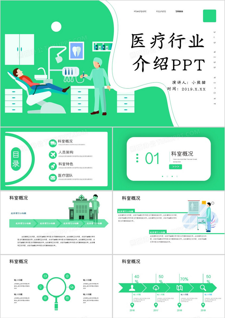 绿色扁平风医疗行业科室介绍PPT模板