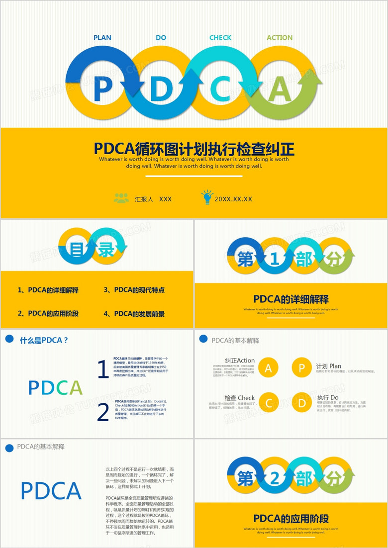 PDCA循环图计划执行检查纠正演示PPT模板