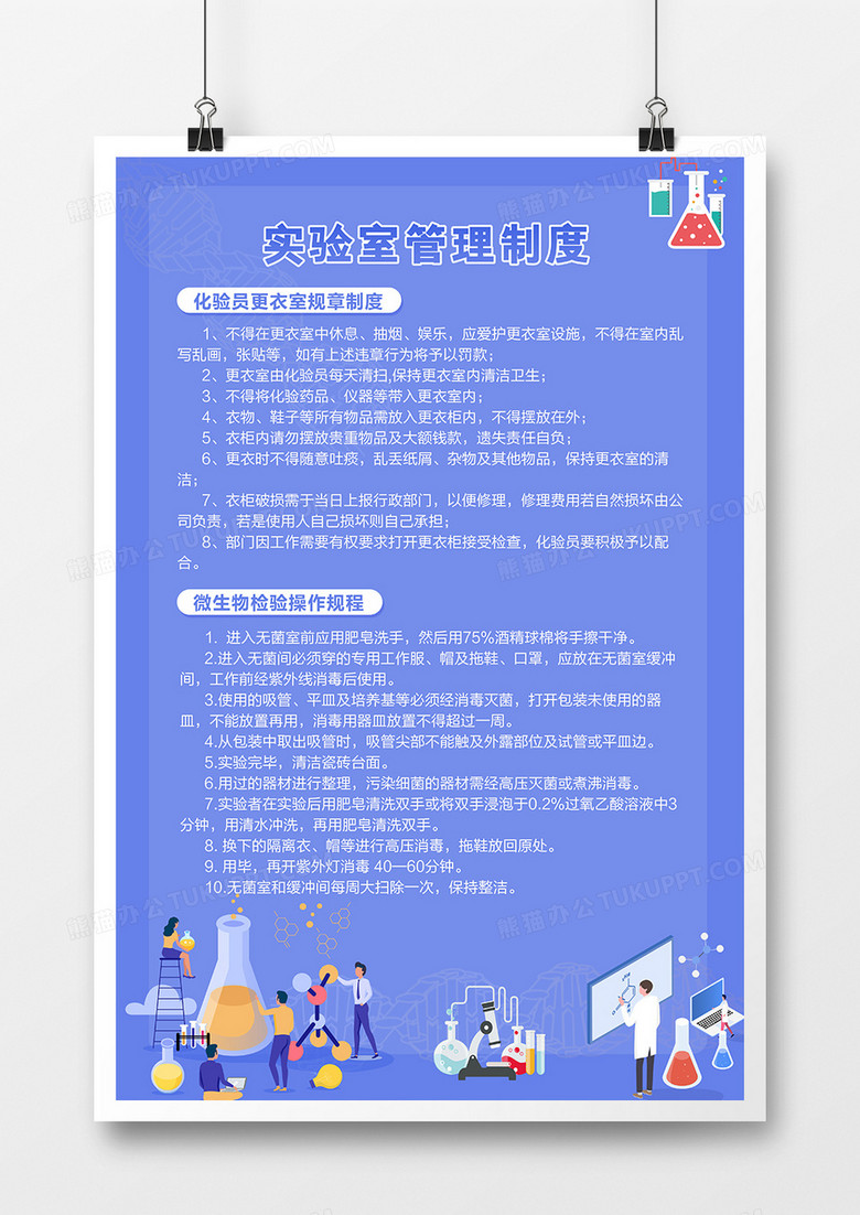 蓝色简约实验室管理制度海报