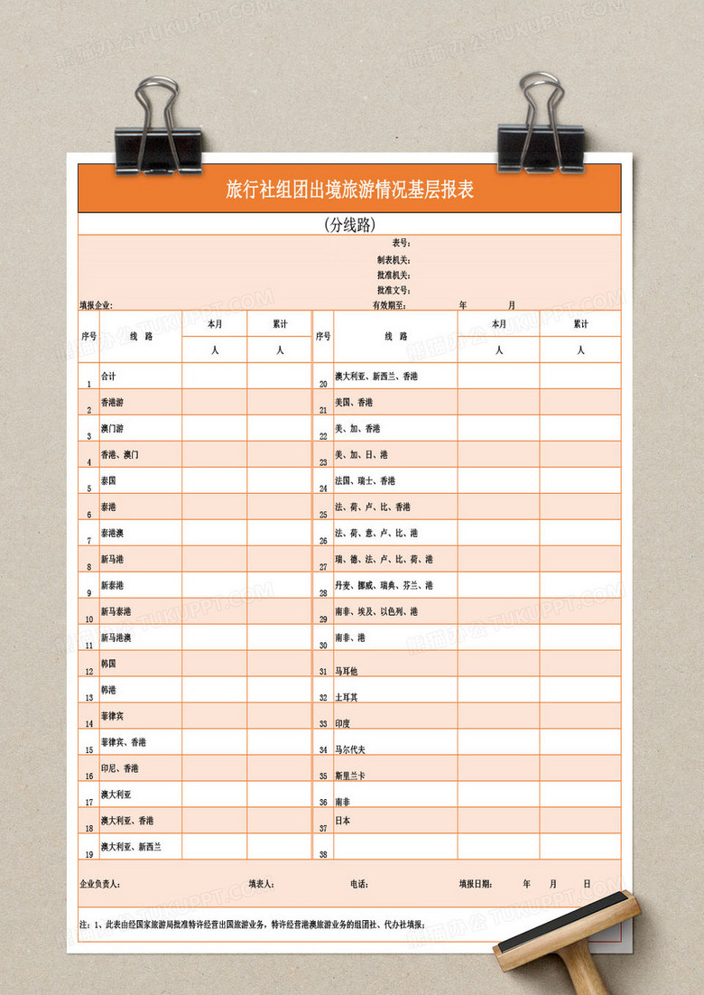 出境旅游情况统计报表Excel模板