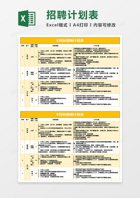 人事月度招聘计划表格Excel模板