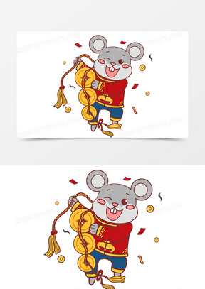 2020鼠年卡通手绘之拿铜钱的老鼠