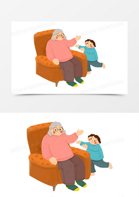 卡通手绘探望老人元素