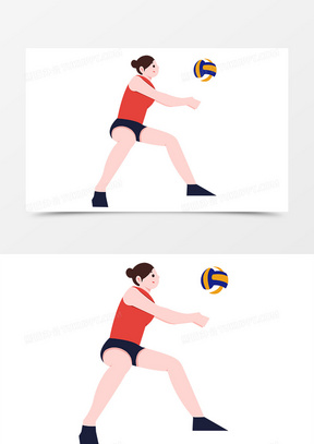 手绘打排球扁平风免扣元素