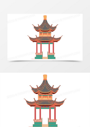 手绘中国风亭子装饰图案