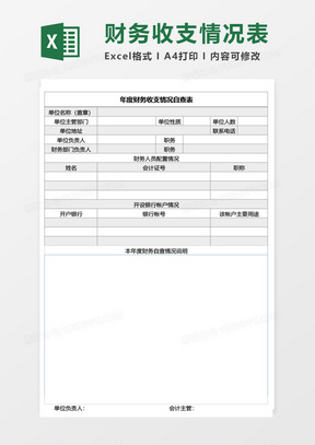 年度财务收支情况自查表Excel模板