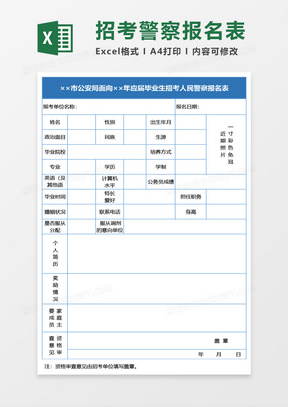 市公安局面向应届毕业生招考人民警察报名表Excel模板