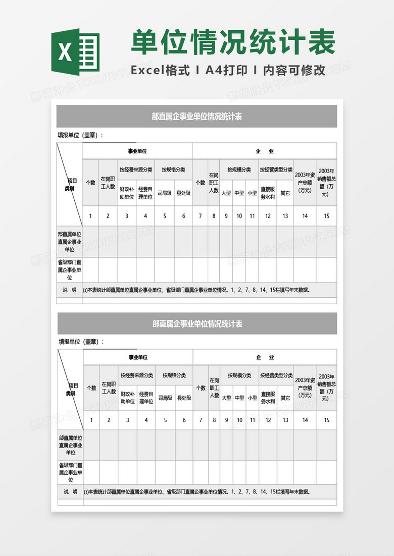 部直属企事业单位情况统计表Excel模板