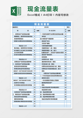 企业现金流量表Excel模板