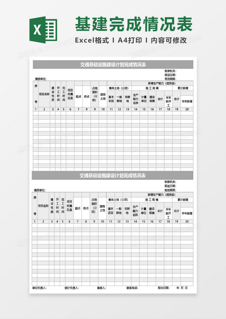 交通基础设施建设计划完成情况表Excel模板