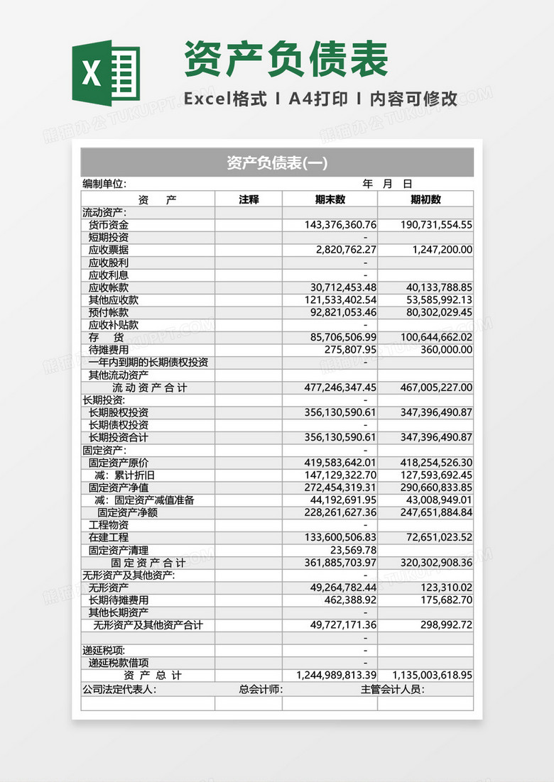 资产负债表Excel模板