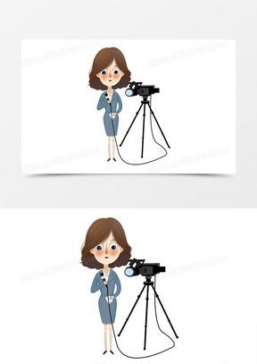 记者节女记者形象手绘卡通元素