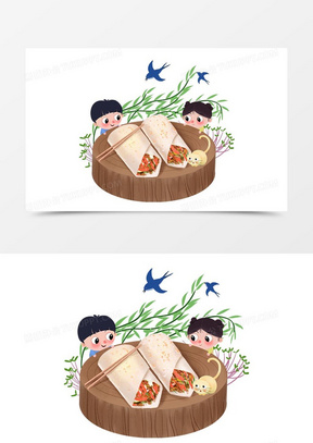 立春咬春饼习俗卡通男女孩手绘元素