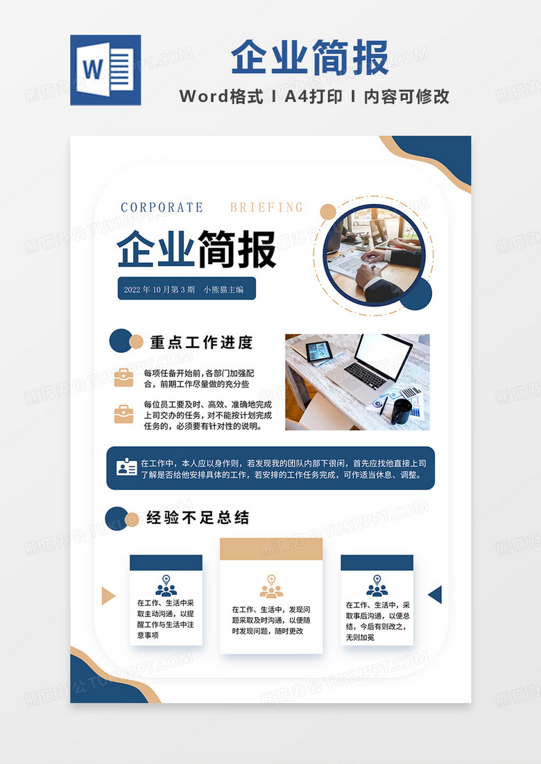 蓝棕商务风企业简报word模板