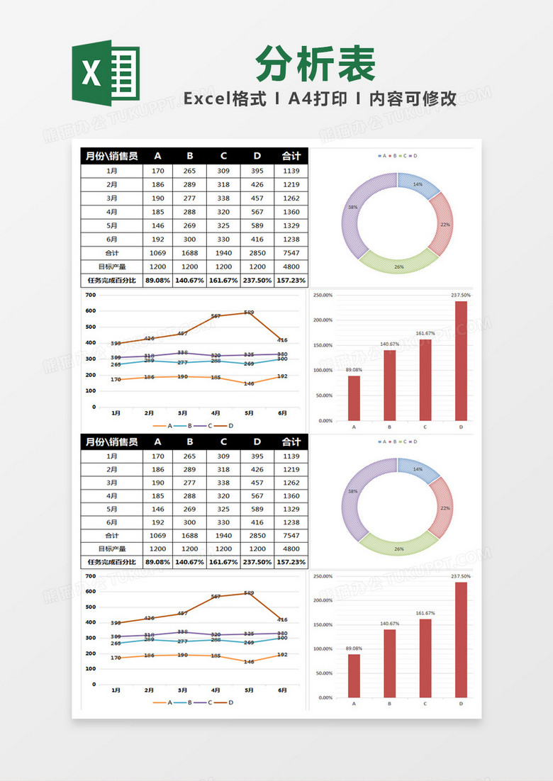 黑色简约销售分析表excel模版