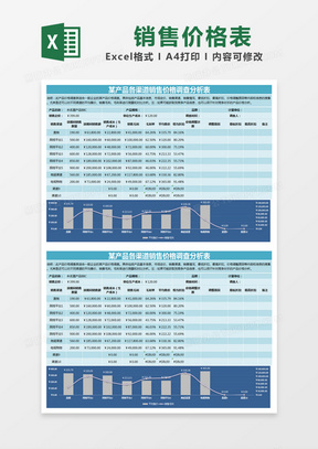 蓝色简约某产品各渠道销售价格调查分析表excel模版