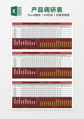 红色简约系列产品市场价格调研表（半个月周期，动态数据收集）excel模版