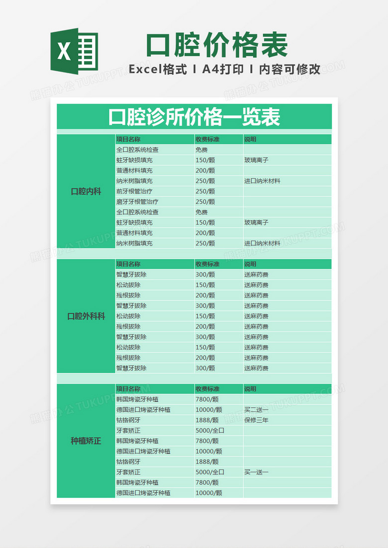 夕阳红口腔门诊价目表图片