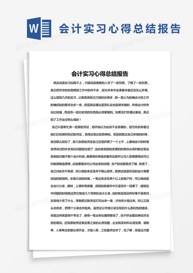 简约会计实习心得总结报告word模版