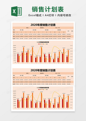 橙色简约年度销售计划表excel模版