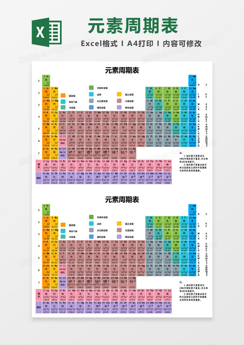 简约元素周期表excel模版