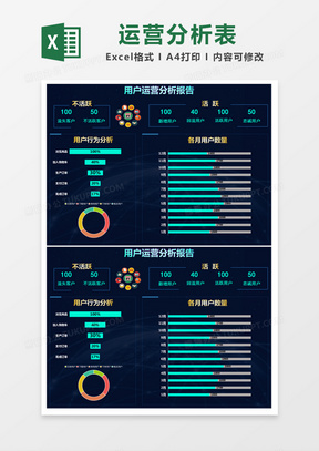 蓝色简约用户运营分析报告excel模版