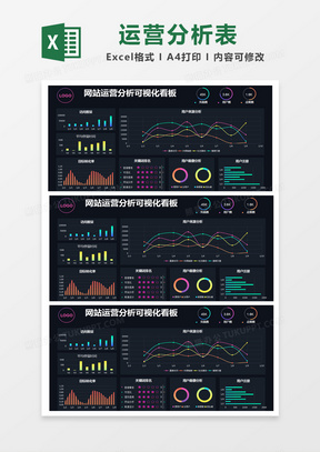 黑色简约网站运营分析可视化看板excel模版