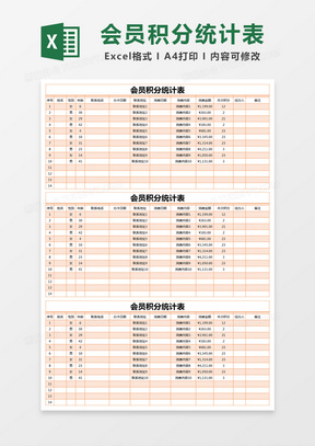 橙色简约会员积分统计表excel模版