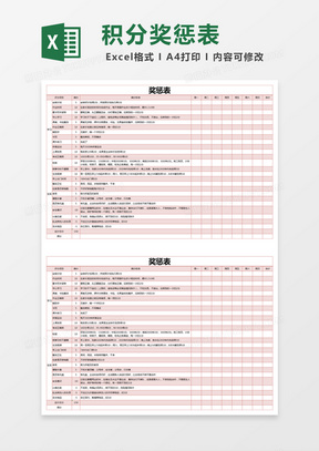 红色简约奖惩表excel模版