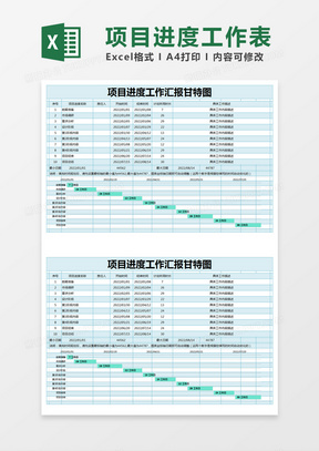 蓝色简约项目进度工作汇报甘特图execl模版