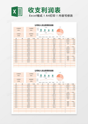 橙色简约公司收入支出费用利润表excel模版