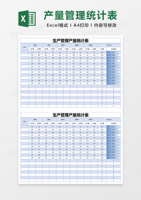 蓝色简约生产管理产量统计表exce模版