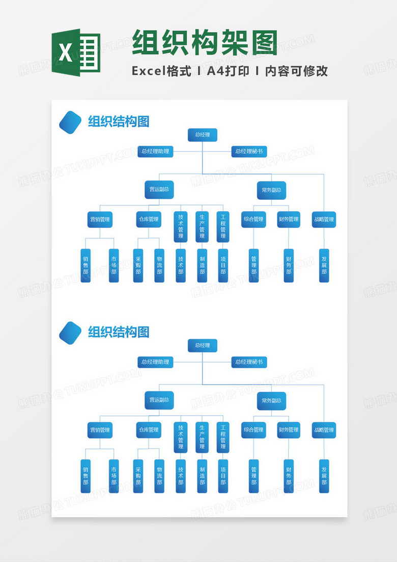 简约组织结构图excel模版