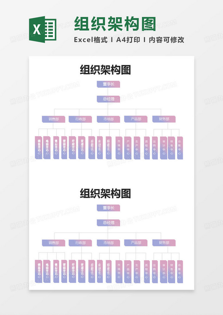 简约产品部门组织架构图excel模版