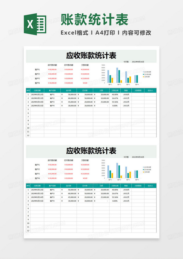 简约应收账款统计表excel模版