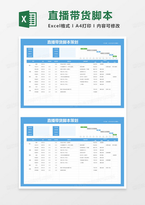 简约直播带货脚本策划excel模版