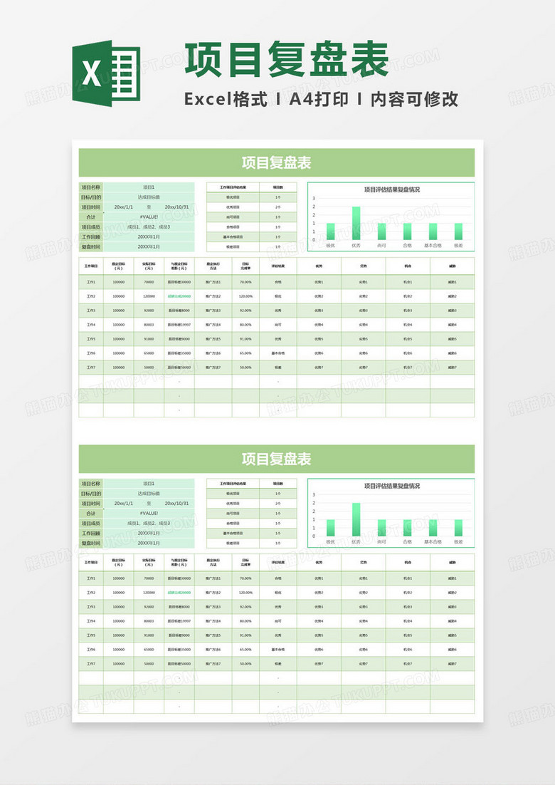 简约单位项目复盘表excel模版