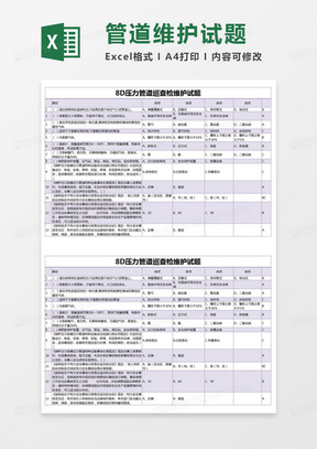 简约8D压力管道巡查检维护试题excel模版