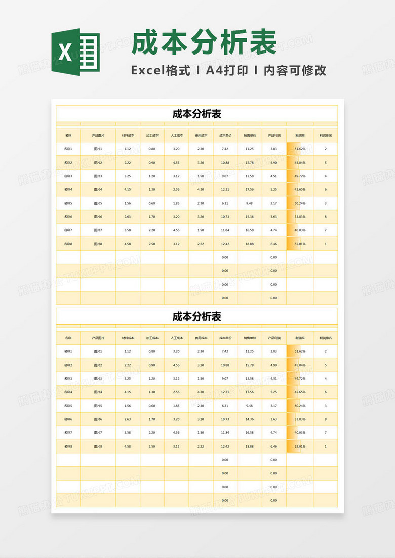 简约营销成本分析表excel模版